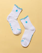 Gucci Fast Frill Quarter Sock in White and Baltic Sea